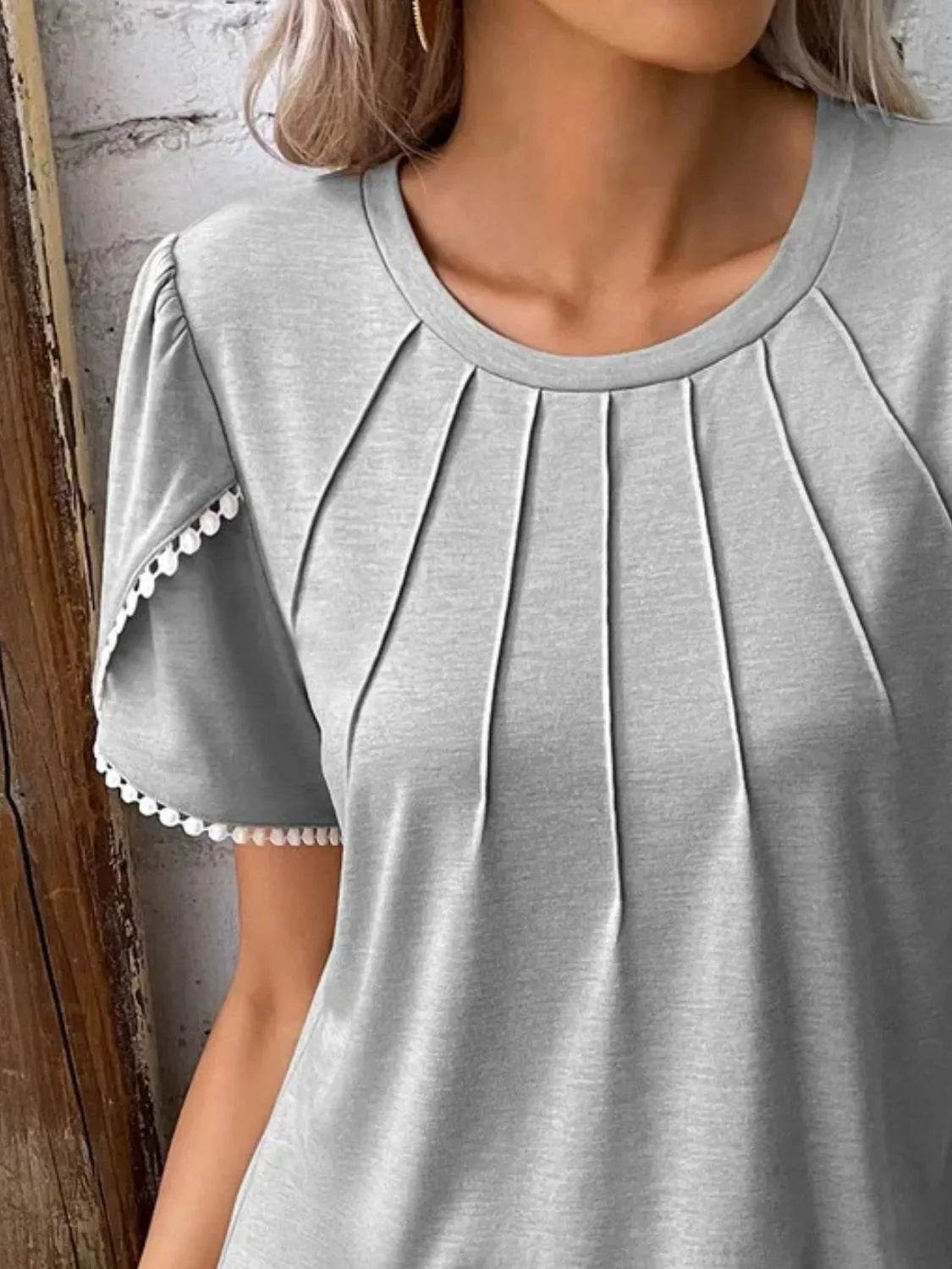 Full Size Round Neck Petal Sleeve Blouse Plus Size - IntuitiveEncBoutique