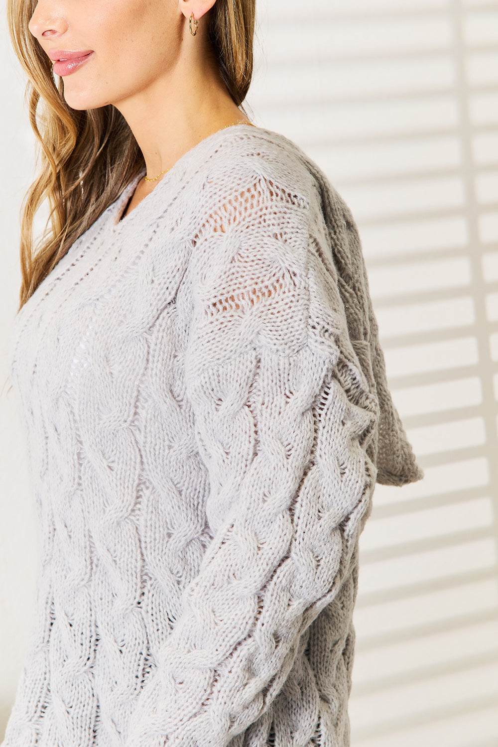Woven Right Cable-Knit Hooded Sweater - IntuitiveEncBoutique