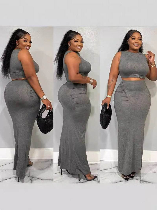 Sexy Bodycon Skirt + Sleeveless Long Top Two-Piece Set Women's Summer Simple Solid Color - IntuitiveEncBoutique
