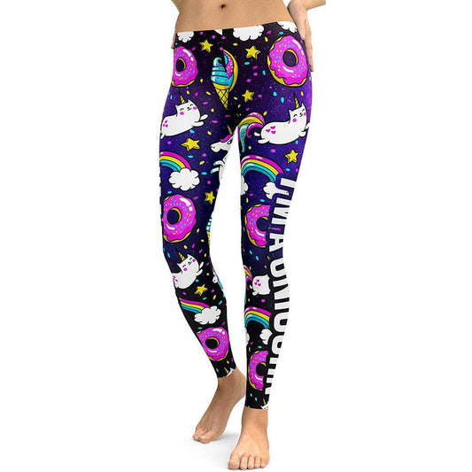 Unicorn Leggings Women Ice Cream Rainbow Letters Ring Digital Print Leggings Plus Size Workout Legging - IntuitiveEncBoutique