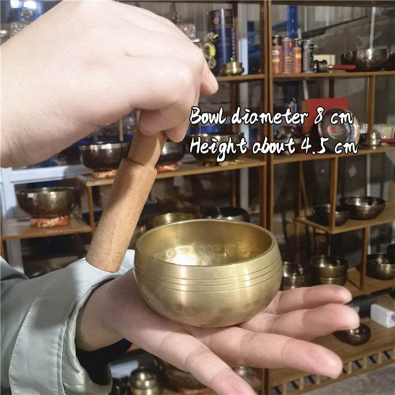 Tibetan brass singing bowl with Sanskrit – handmade meditation instrument for stress relief. - IntuitiveEncBoutique