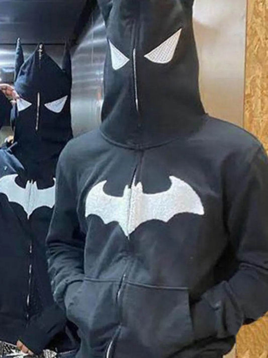 Men's Bat Embroidered Zip Up Hoodie - IntuitiveEncBoutique