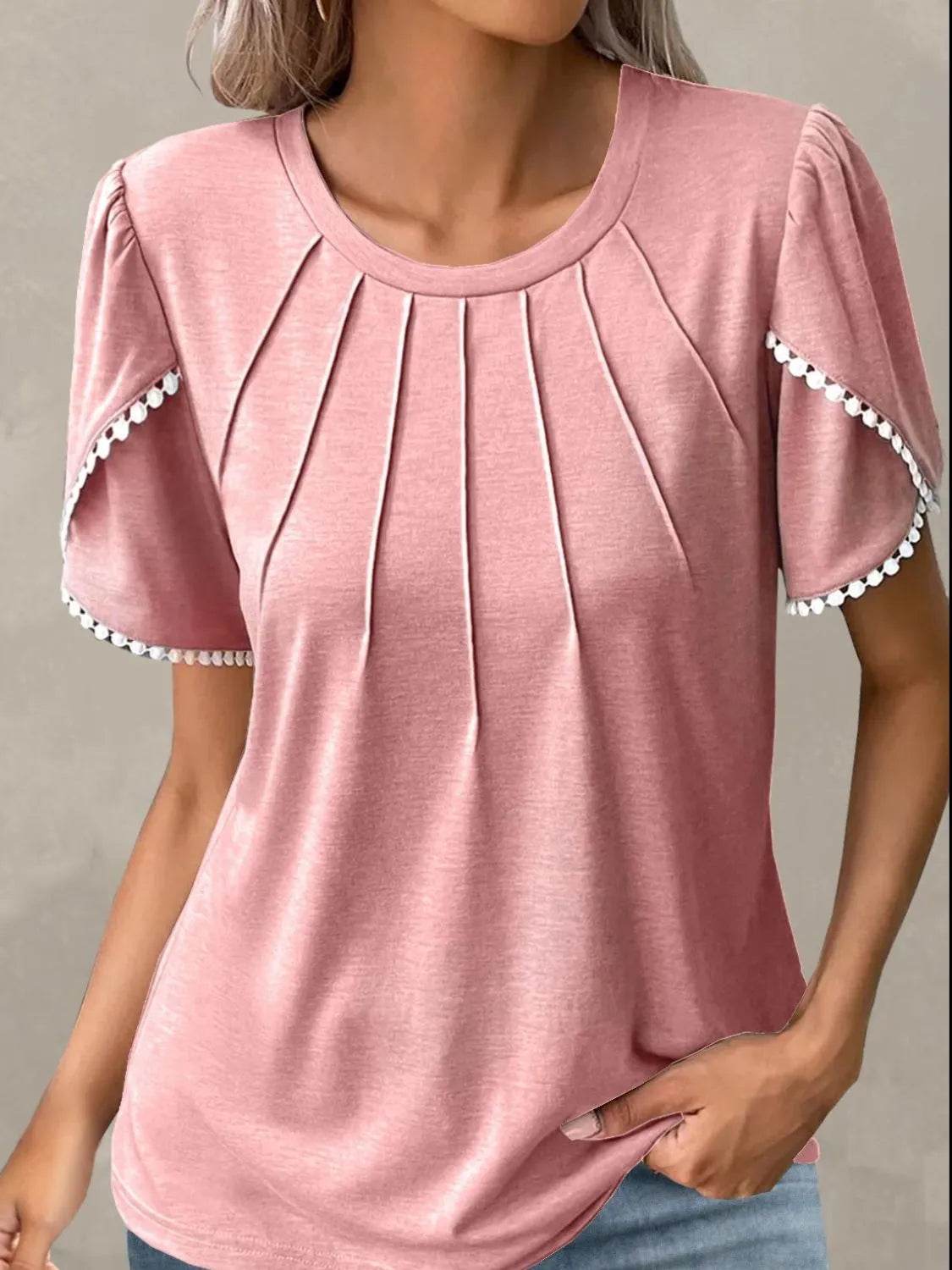 Full Size Round Neck Petal Sleeve Blouse Plus Size - IntuitiveEncBoutique