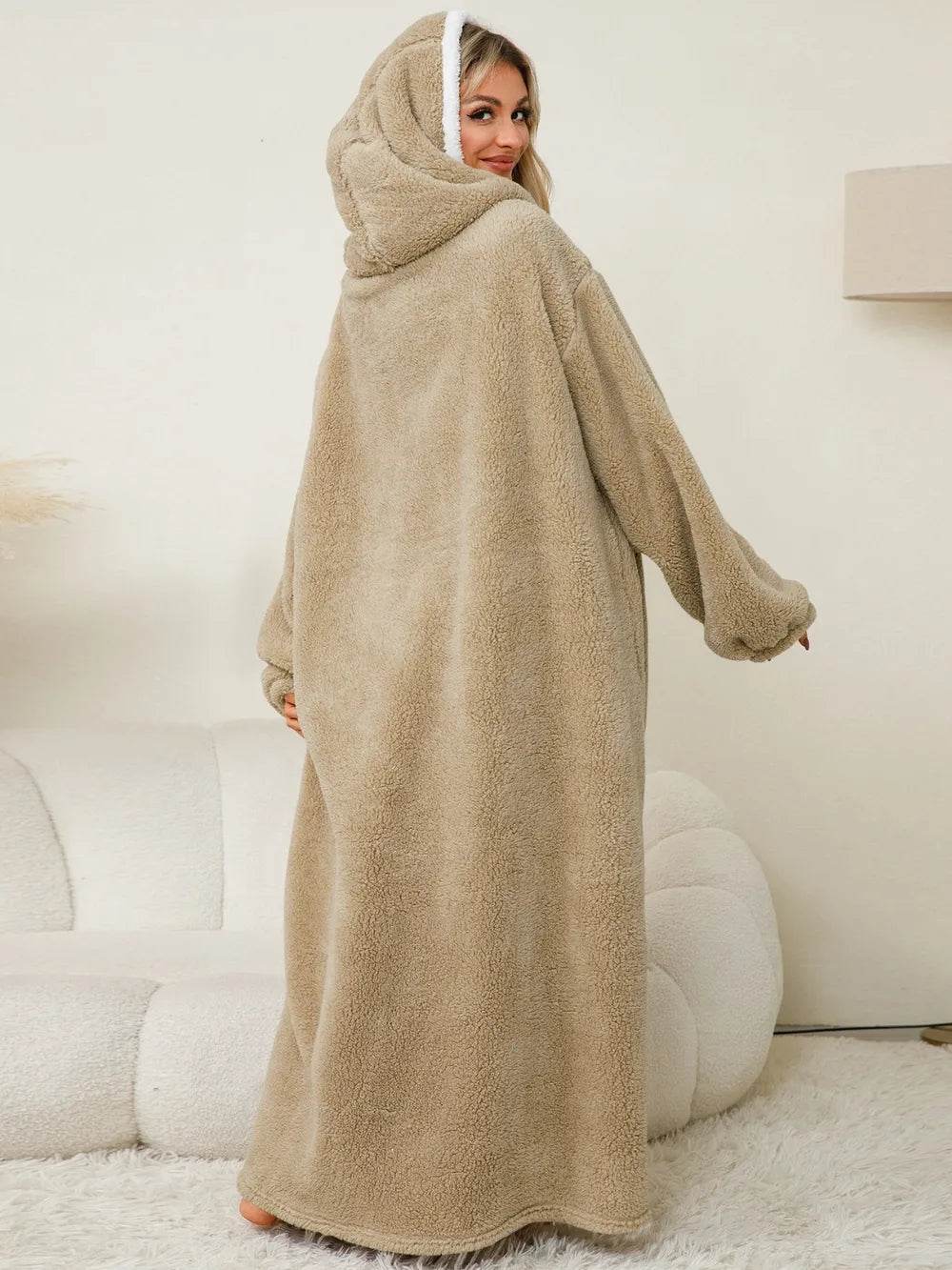 Pocketed Contrast Long Sleeve Hooded Lounge Dress - IntuitiveEncBoutique
