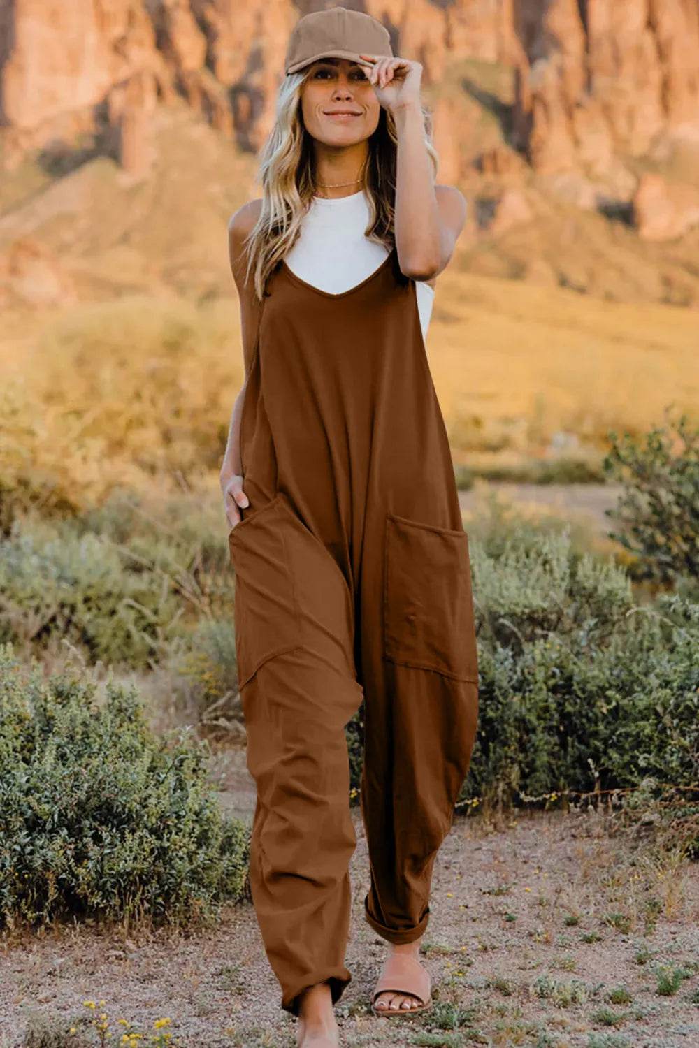 Double Take Full Size V-Neck Sleeveless Jumpsuit with Pockets - IntuitiveEncBoutique