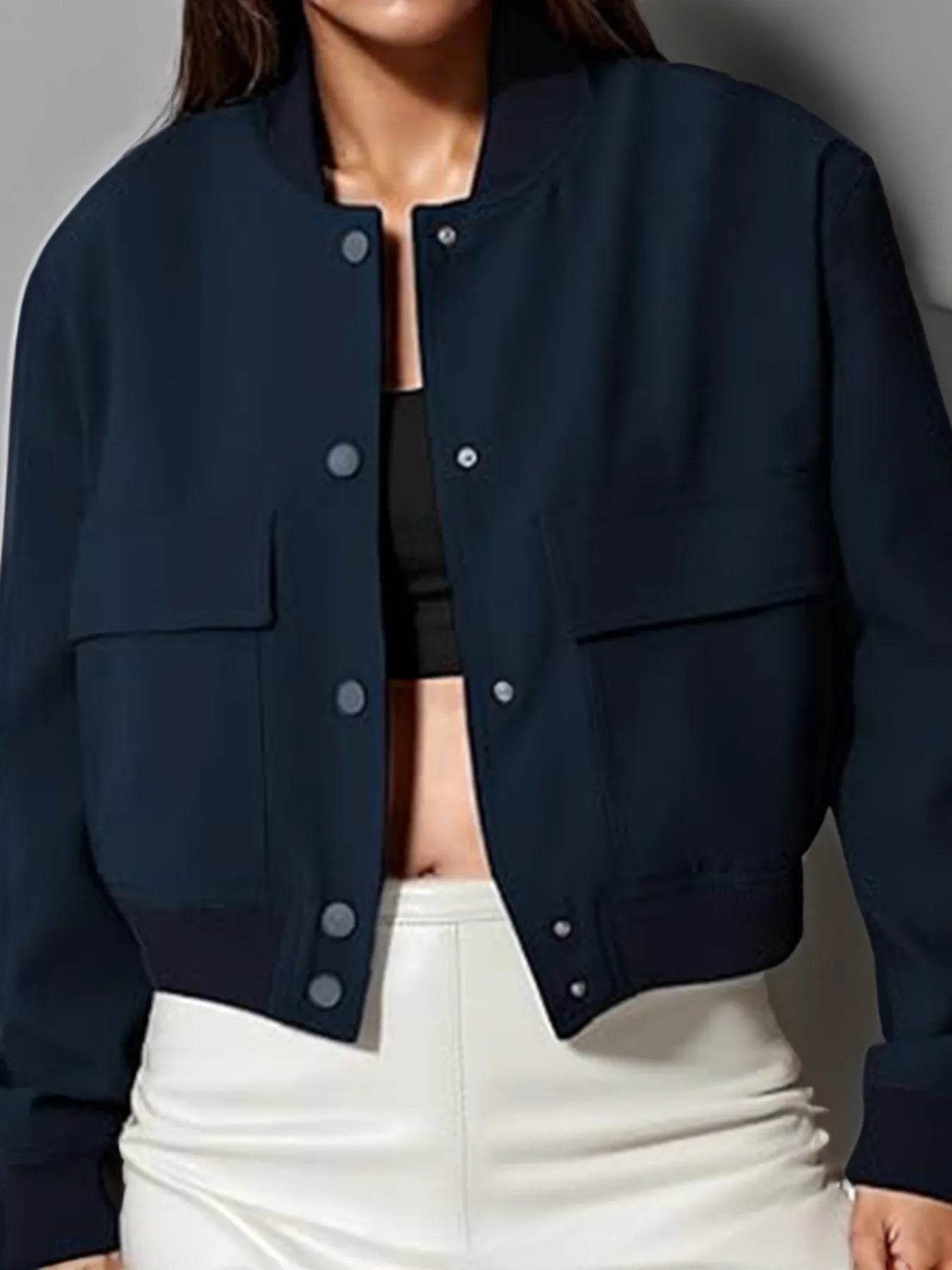 Full Size Cropped Snap Down Jacket Plus Size - IntuitiveEncBoutique
