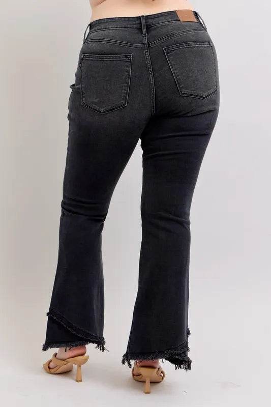 Judy Blue Full Size High Waist Flare W/ Mock Fray Tulip Hem Plus Size - IntuitiveEncBoutique