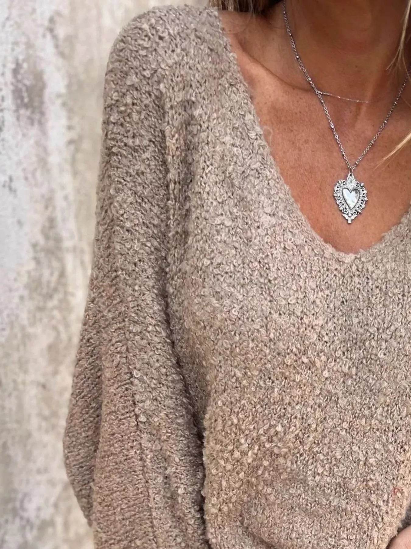 Full Size V-Neck Long Sleeve Sweater Plus Size - IntuitiveEncBoutique