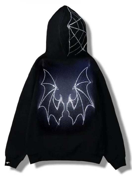 Men's Rhinestone Bat Zip Up Hoodie - IntuitiveEncBoutique