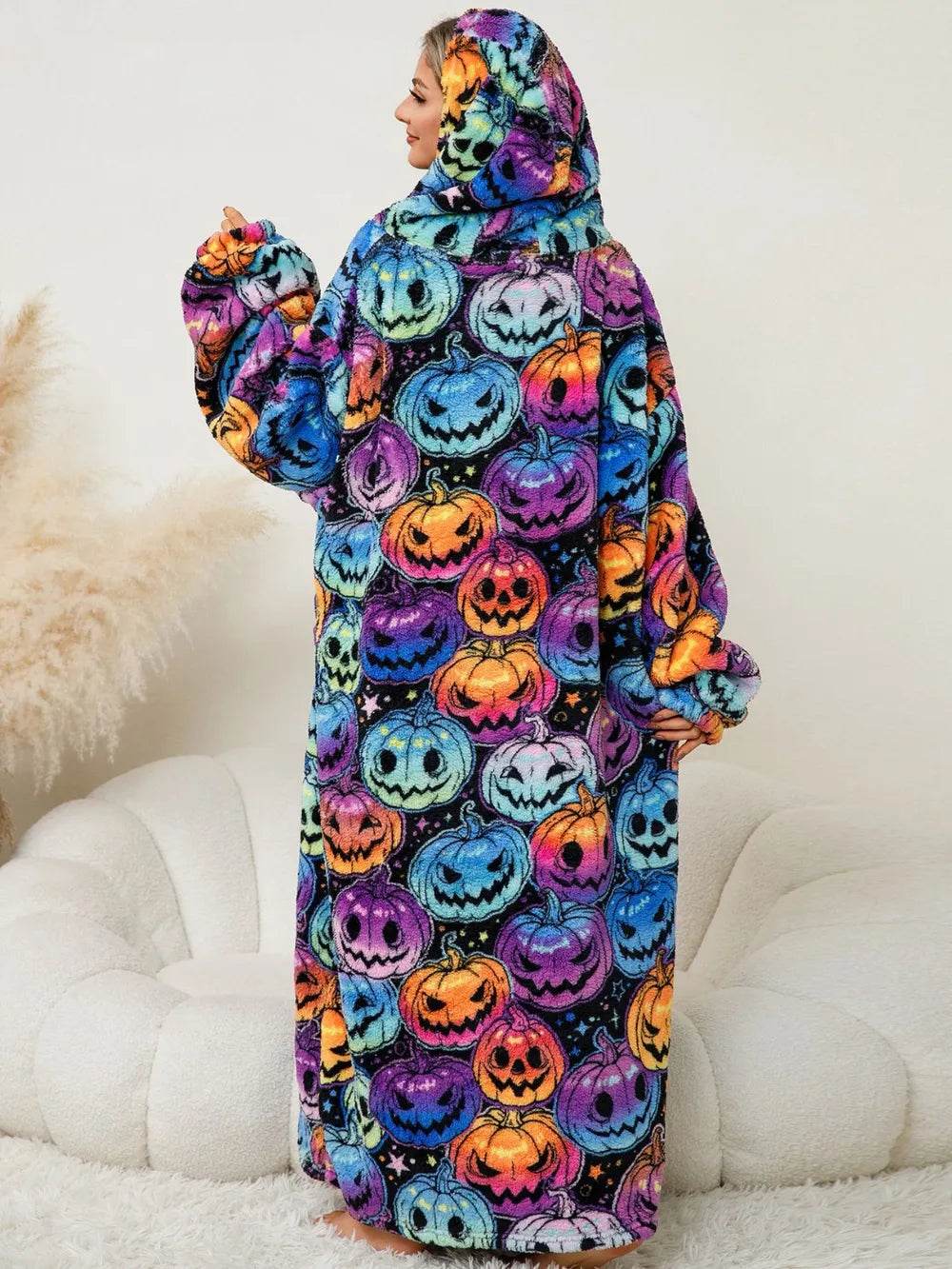 Fuzzy Pocketed Long Sleeve Hooded Lounge Dress - IntuitiveEncBoutique