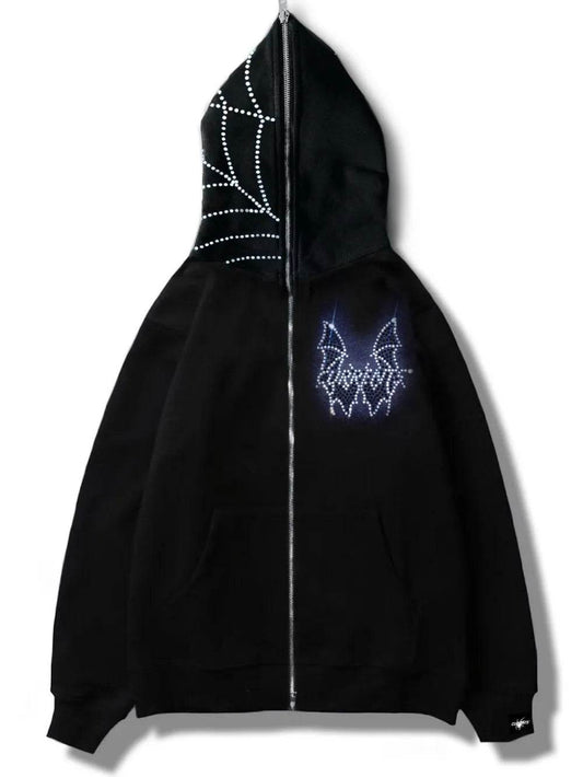 Men's Rhinestone Bat Zip Up Hoodie - IntuitiveEncBoutique