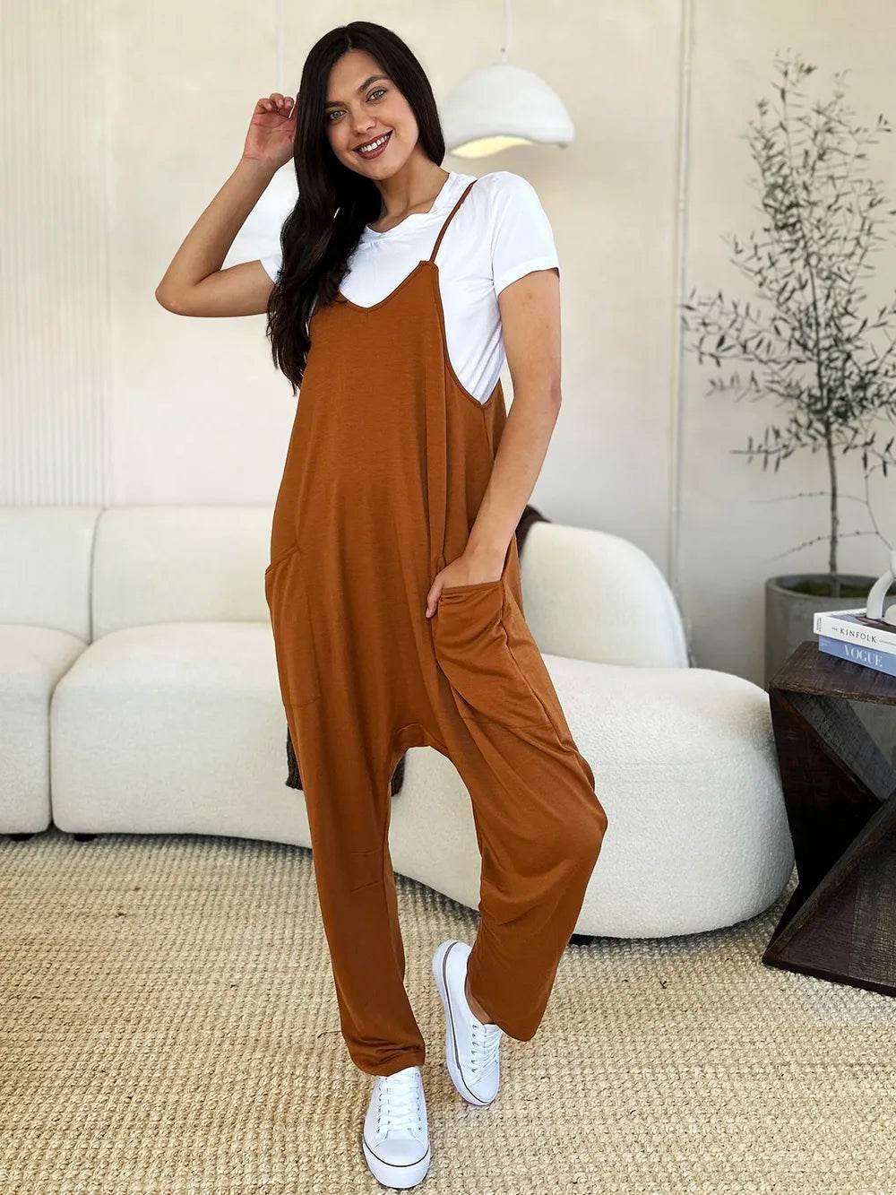 Double Take Full Size Sleeveless V-Neck Pocketed Jumpsuit - IntuitiveEncBoutique