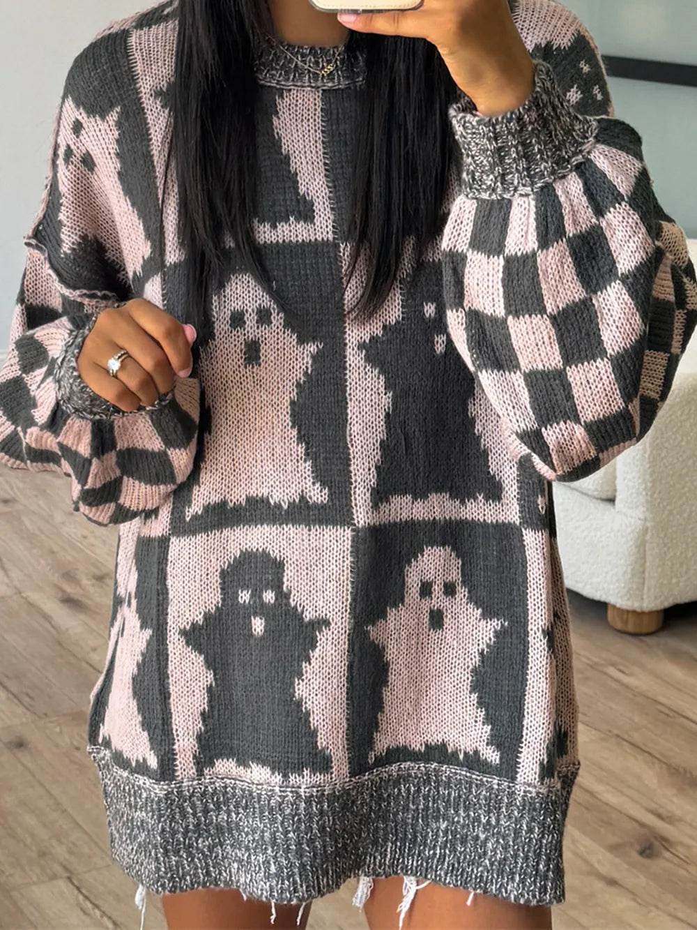 Ghost Dropped Shoulder Long Sleeve Sweater - IntuitiveEncBoutique