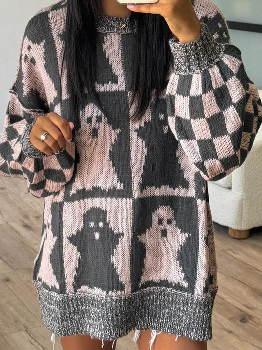 Ghost Dropped Shoulder Long Sleeve Sweater - IntuitiveEncBoutique