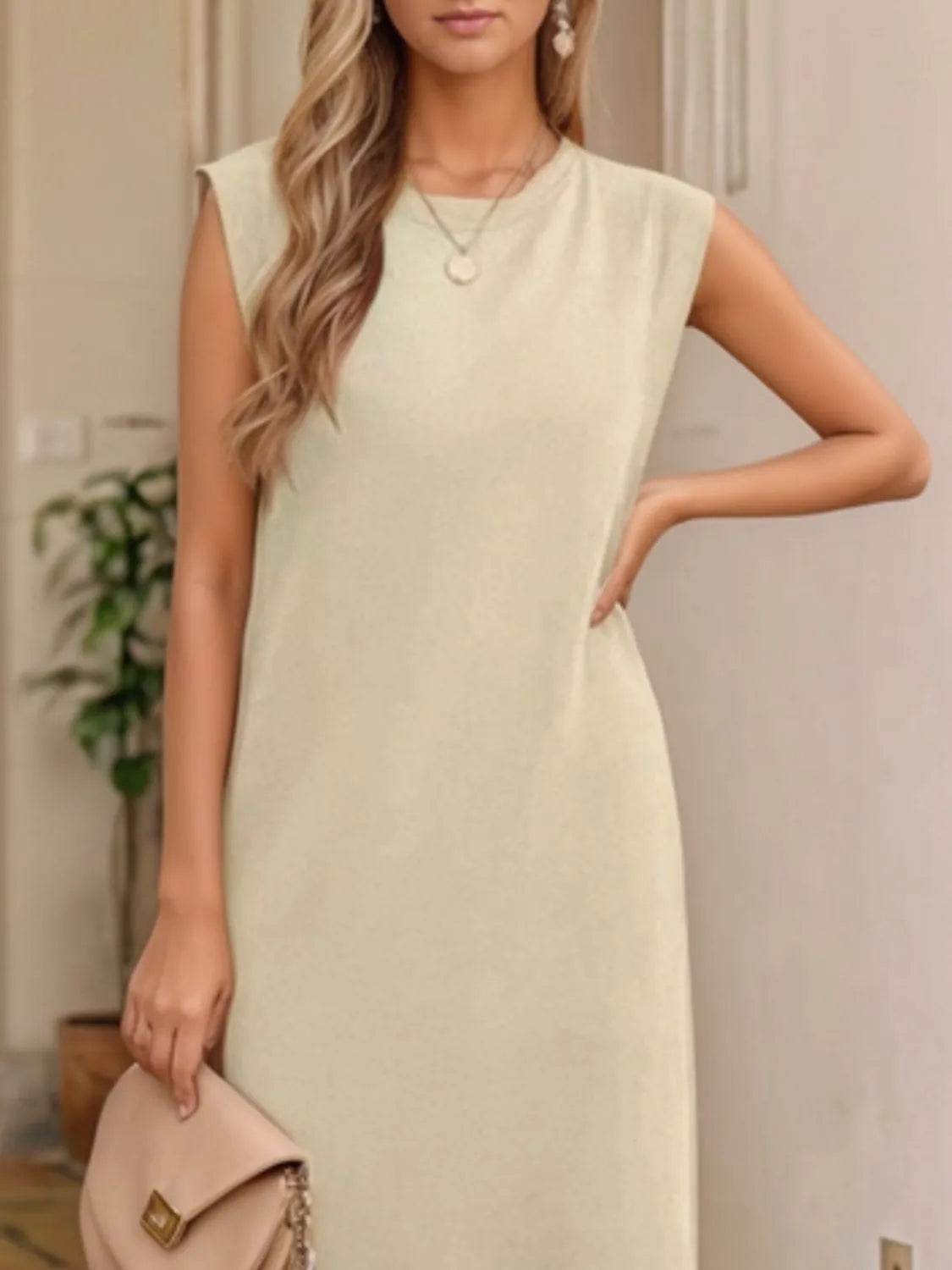 Full Size Slit Round Neck Sleeveless Maxi Tank Dress Plus Size - IntuitiveEncBoutique