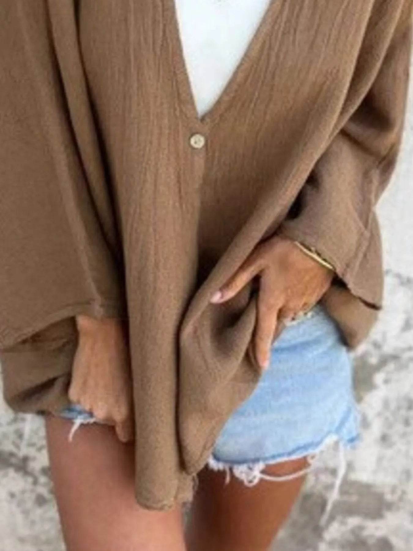 Full Size Oversized Button-Up Cardigan Plus Size - IntuitiveEncBoutique