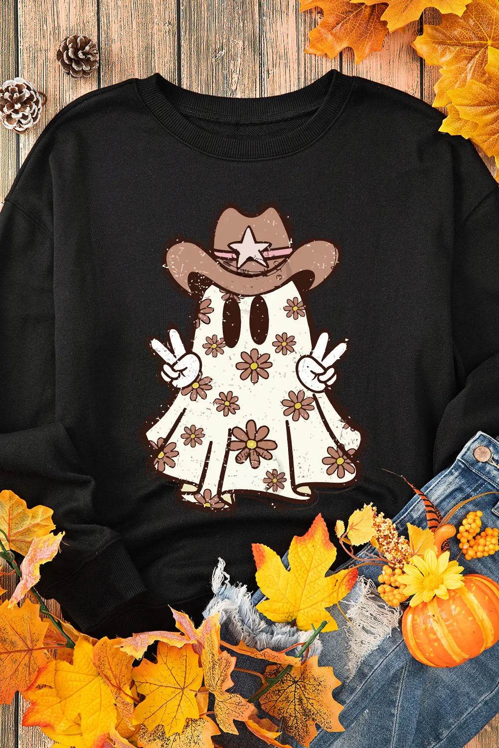Ghost Round Neck Long Sleeve Sweatshirt - IntuitiveEncBoutique