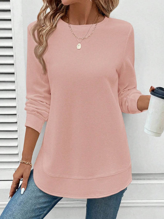 Round Neck Long Sleeve Casual Sweatshirt - IntuitiveEncBoutique
