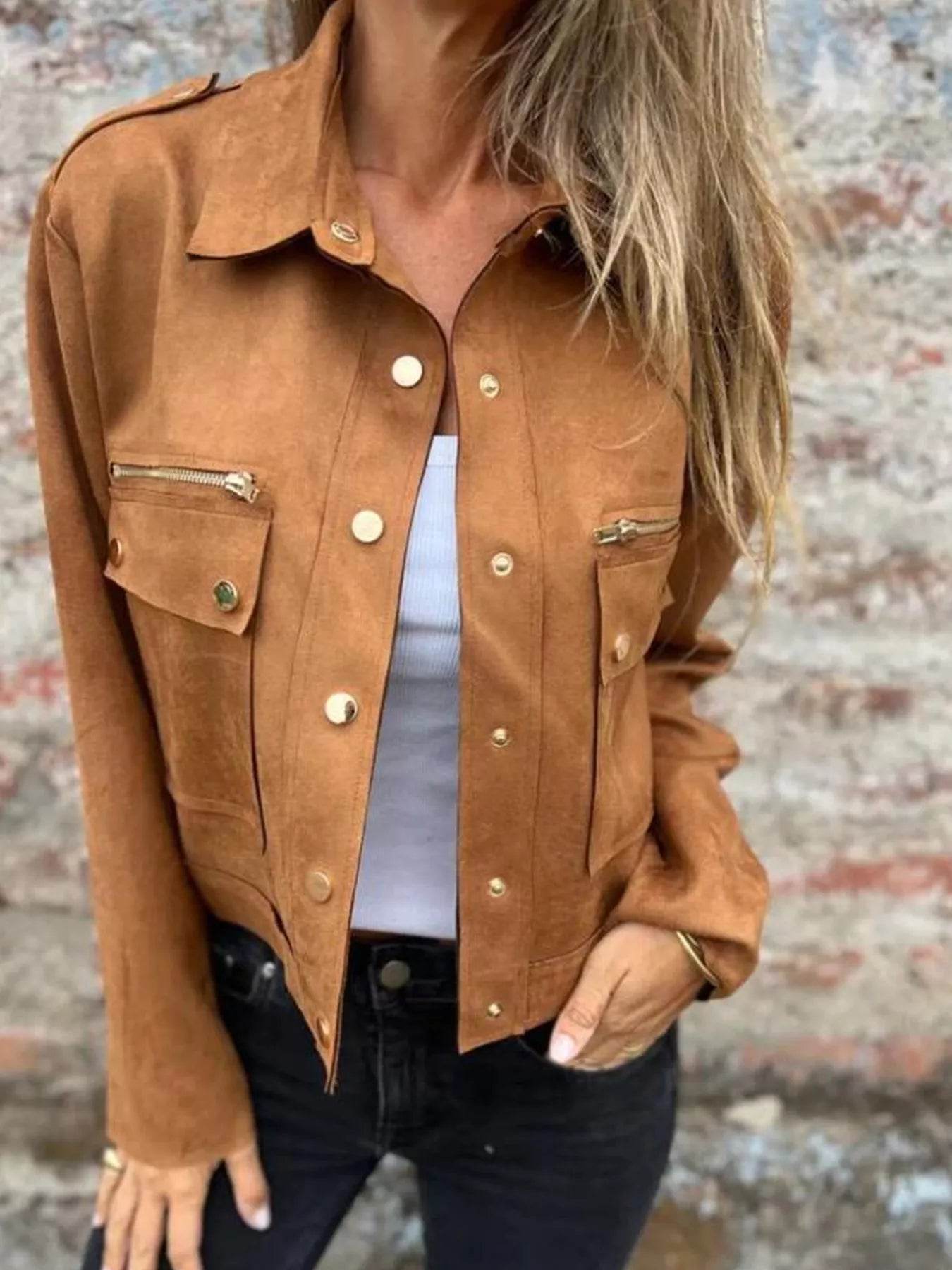 Full Size Snap Down Long Sleeve Jacket Plus Size - IntuitiveEncBoutique