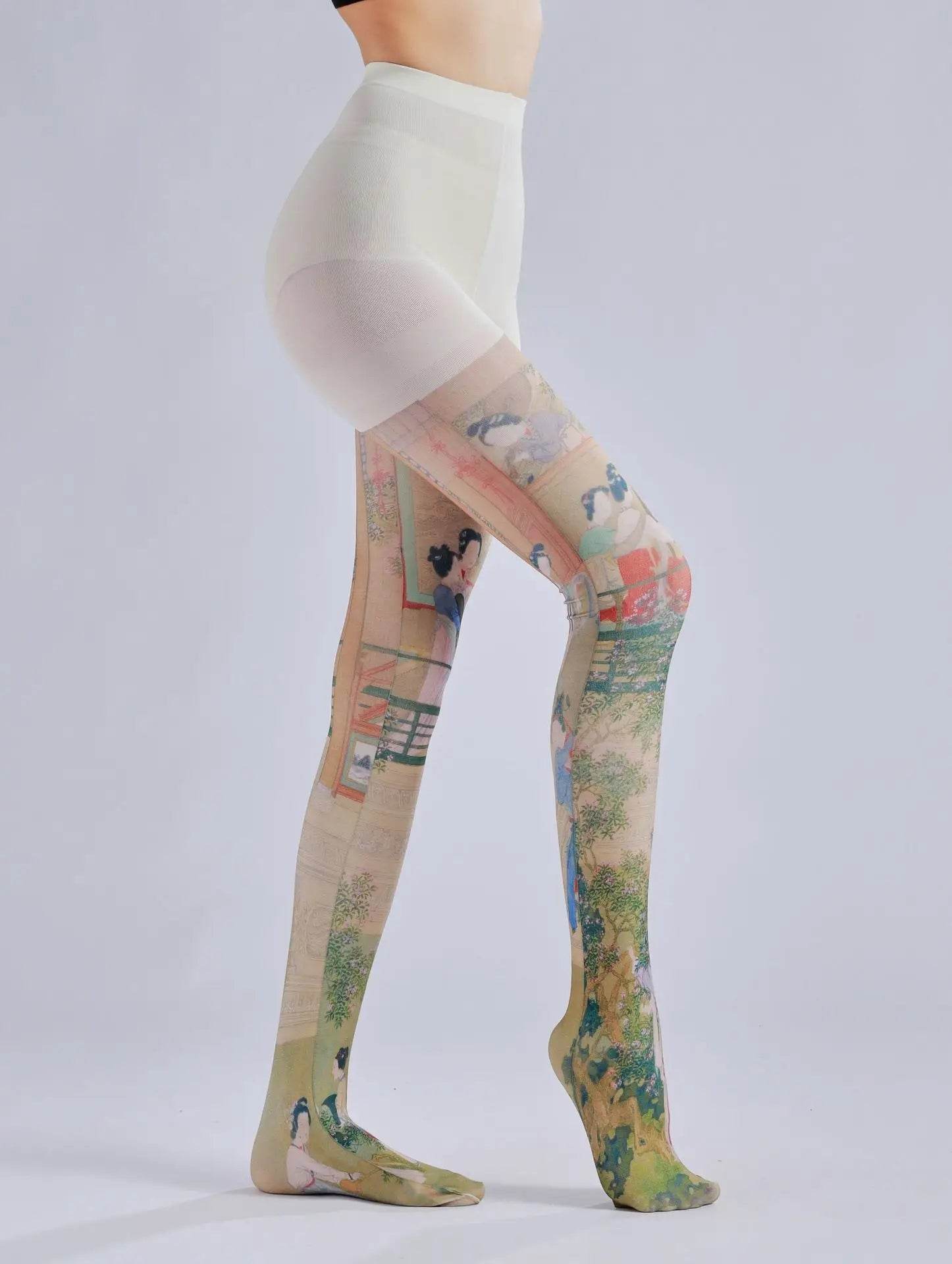 Pattern printed pantyhose with retro and personalized bottom socks - IntuitiveEncBoutique