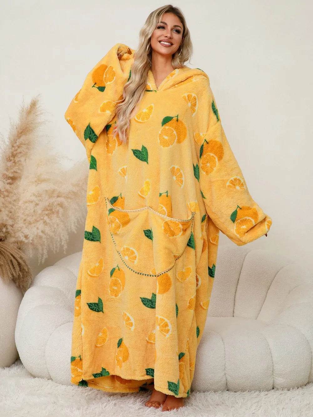 Fuzzy Pocketed Long Sleeve Hooded Lounge Dress - IntuitiveEncBoutique