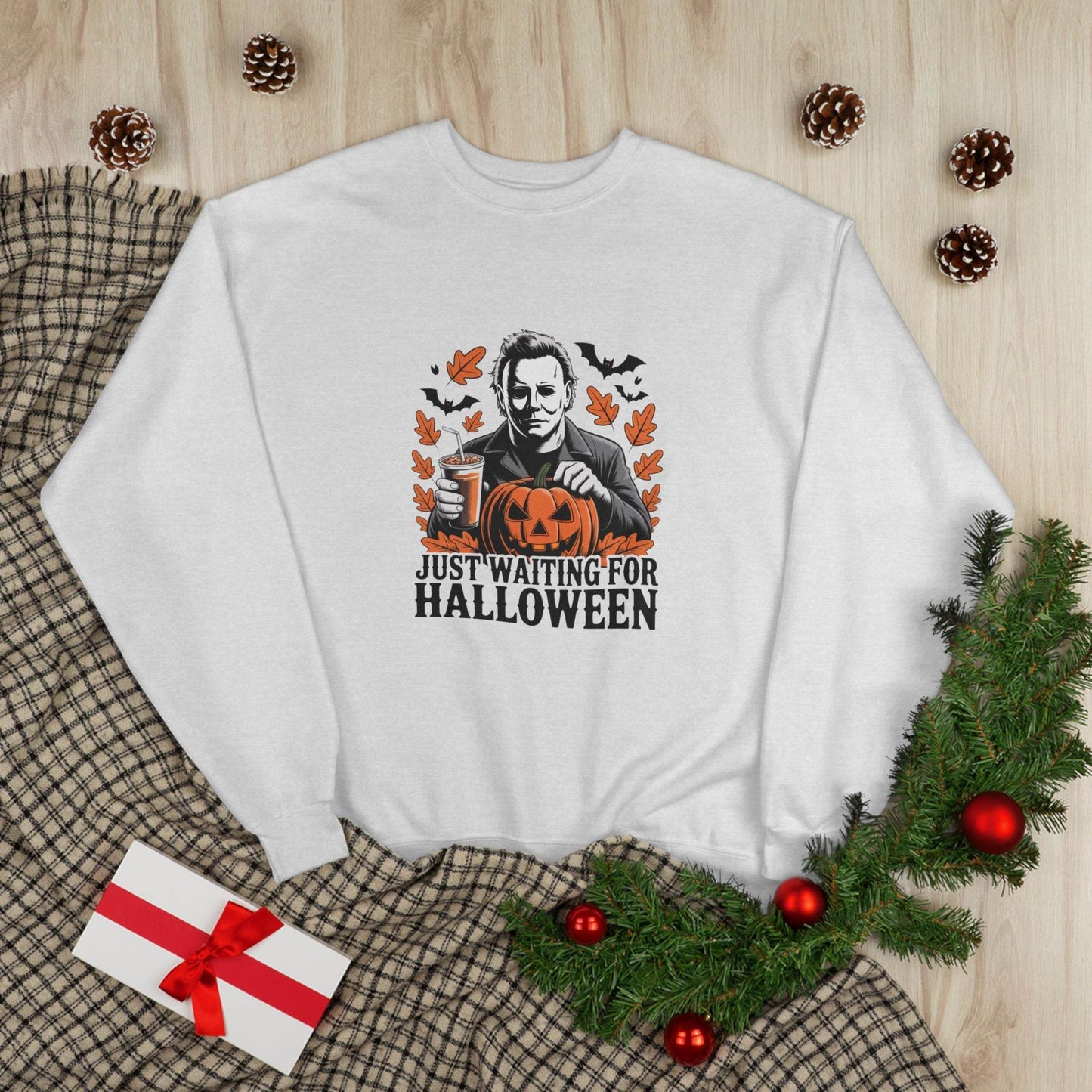 Halloween Sweatshirt - Just Waiting for Halloween | Unisex Crewneck Pullover, Fall Fashion, Halloween Gift, Cozy Sweater, Eco-Friendly Wear - IntuitiveEncBoutique