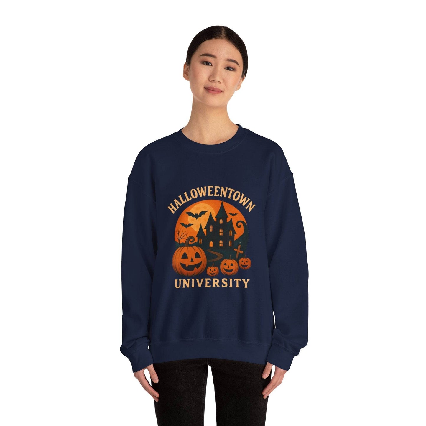 Halloween Town Crewneck Sweatshirt, Cozy Sweatshirt for Fall, Unisex Halloween Apparel, Spooky Season Gift, Halloween University Sweatshirt - IntuitiveEncBoutique