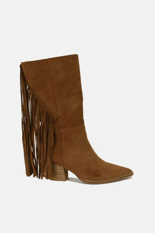 Beast Fashion Suede Fringe Point Toe Boots - IntuitiveEncBoutique