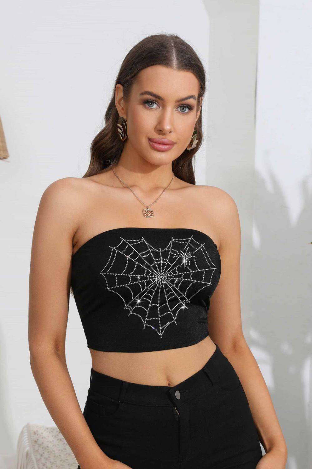 Heart Spider Web Graphic Tube Top - IntuitiveEncBoutique