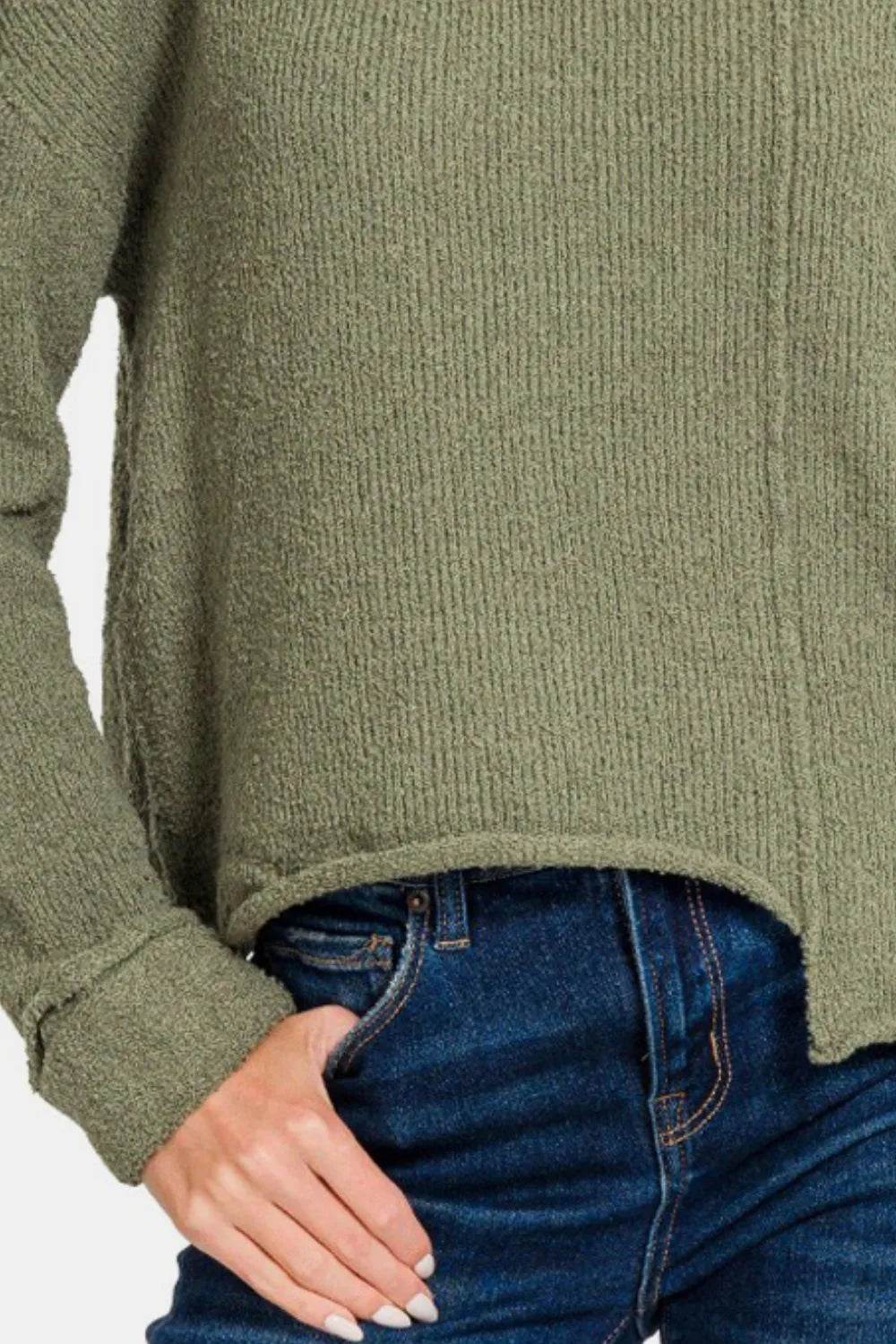 Zenana Asymmetric Hem Drop Shoulder Sweater - IntuitiveEncBoutique