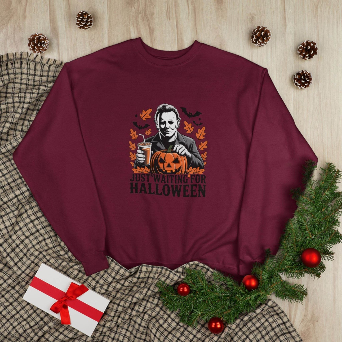Halloween Sweatshirt - Just Waiting for Halloween | Unisex Crewneck Pullover, Fall Fashion, Halloween Gift, Cozy Sweater, Eco-Friendly Wear - IntuitiveEncBoutique