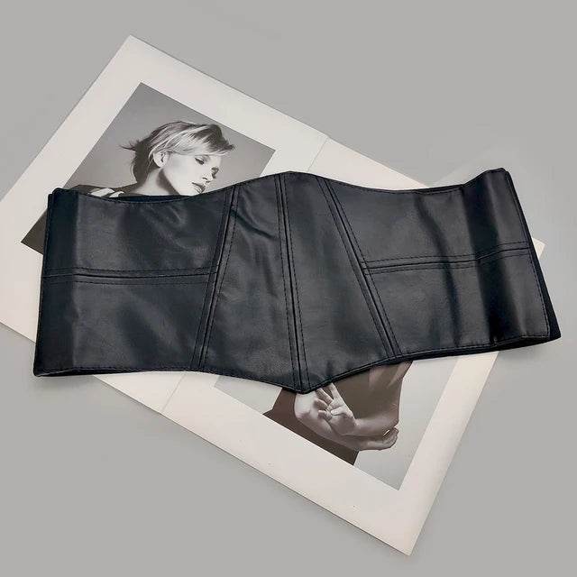 Plus Size Soft Leather Wide Y2K Black Elastic Corset Belt Female Stretch Cummerbunds Designer Belts For Women High Quality - IntuitiveEncBoutique