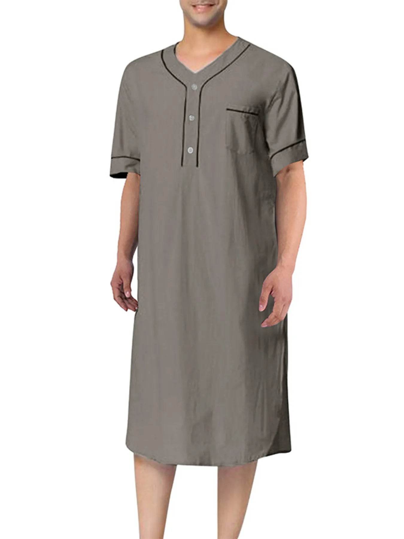 Men's Full Size Button Detail Short Sleeve Lounge Dress Plus Size - IntuitiveEncBoutique