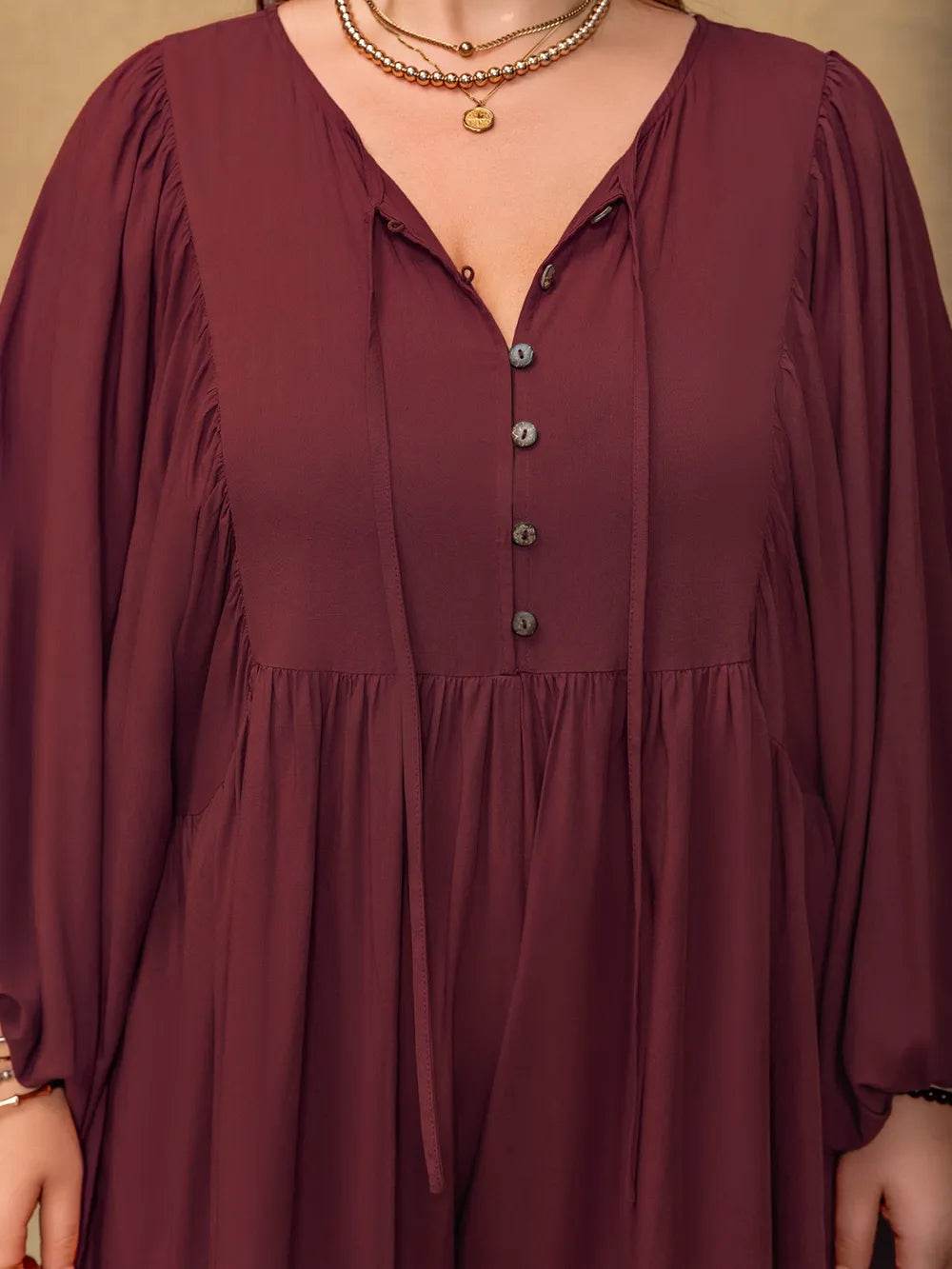 Plus Size Tie Neck Balloon Sleeve Romper - IntuitiveEncBoutique