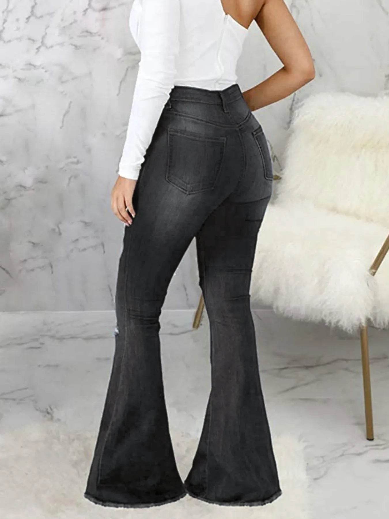 Full Size Distressed Raw Hem Flare Jeans Plus Size - IntuitiveEncBoutique