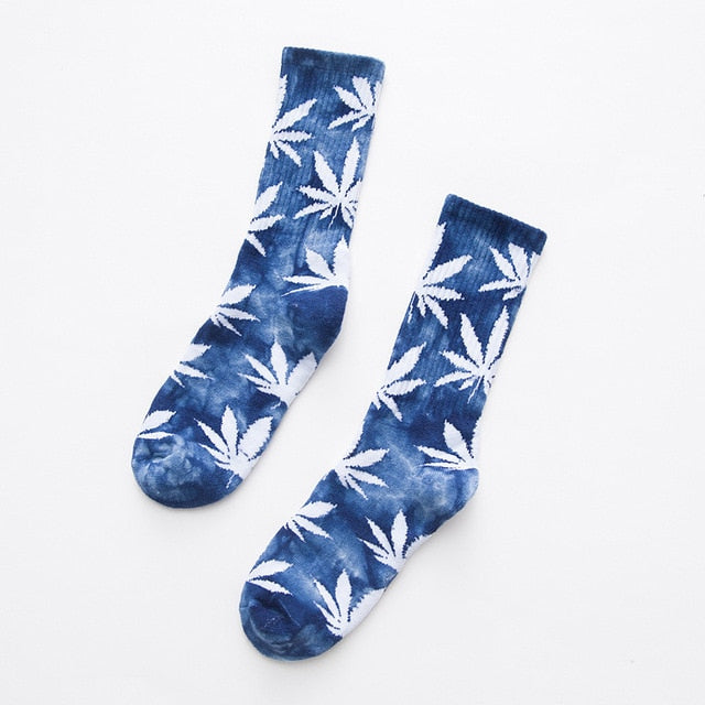 White Maple Leaves Men Colorful Cotton Socks Hip Hop Street Skater Socks