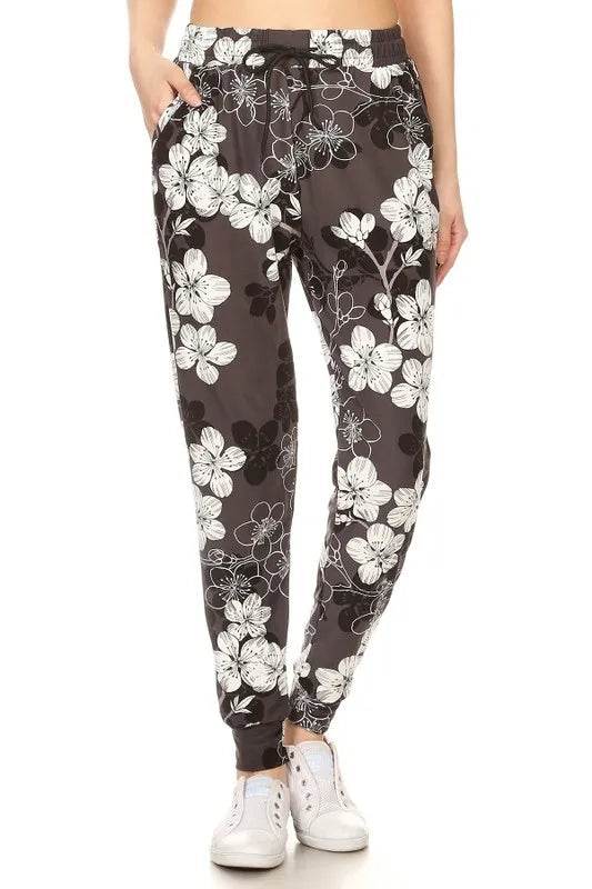 Leggings Depot Full Size Buttery Soft Floral Joggers with Drawstring Plus Size - IntuitiveEncBoutique