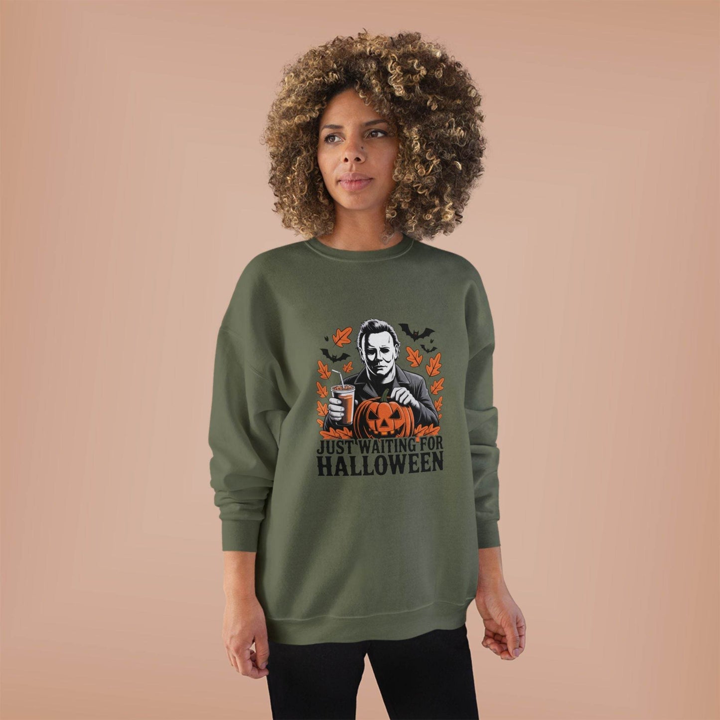 Halloween Sweatshirt - Just Waiting for Halloween | Unisex Crewneck Pullover, Fall Fashion, Halloween Gift, Cozy Sweater, Eco-Friendly Wear - IntuitiveEncBoutique