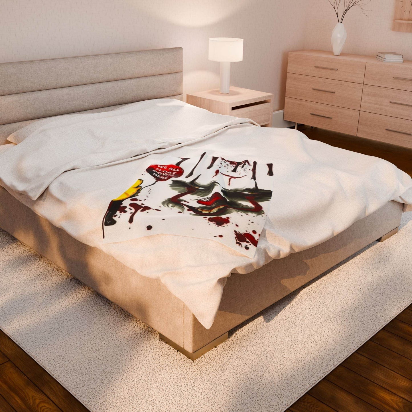 Creepy Clown Velveteen Plush Blanket - Horror Decor, Cozy Home, Movie Night, Halloween Gift, Unique Throw - IntuitiveEncBoutique