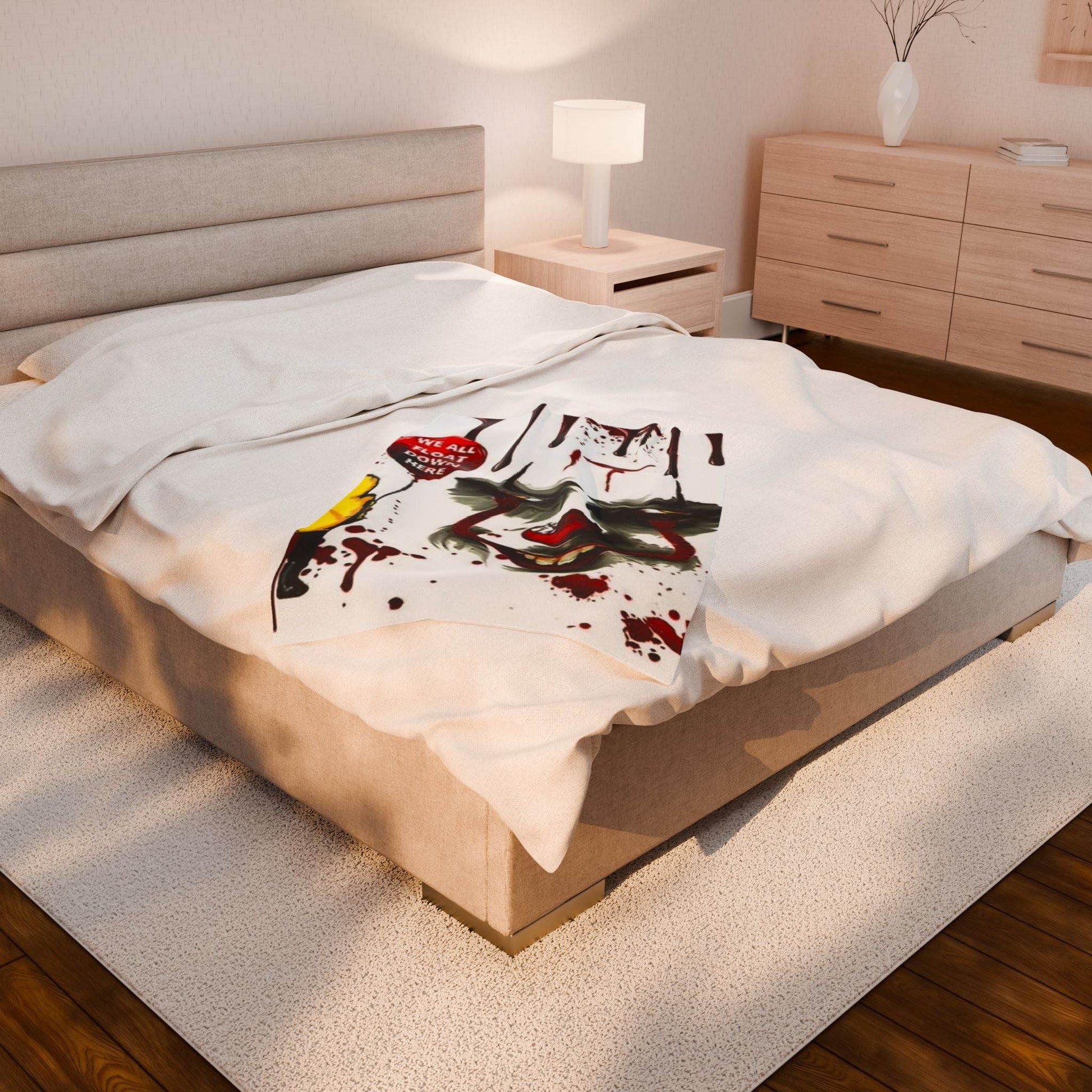 Creepy Clown Velveteen Plush Blanket - Horror Decor, Cozy Home, Movie Night, Halloween Gift, Unique Throw - IntuitiveEncBoutique