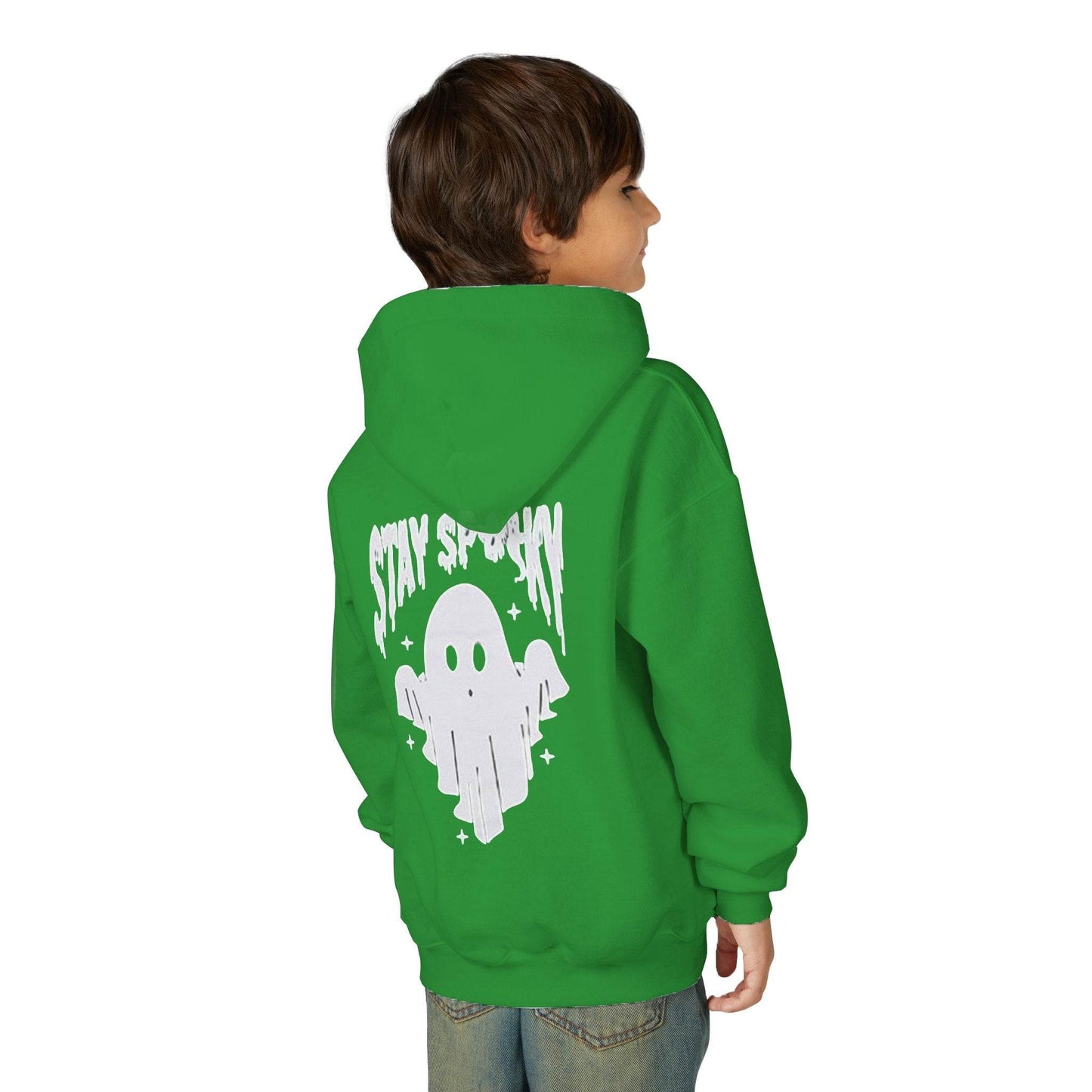 Youth Ghostly Rocker Hoodie - Stay Spooky Sweatshirt, Halloween Apparel, Youth Fashion, Skeleton Design, Cozy Gift - IntuitiveEncBoutique