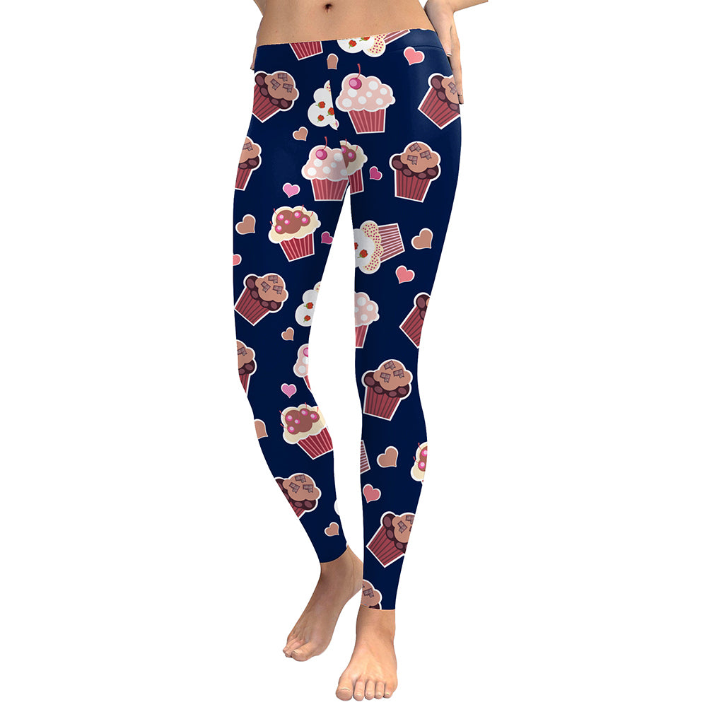 Women Capri Leggings Cake Digital Print Sexy Slim Fitness Legging