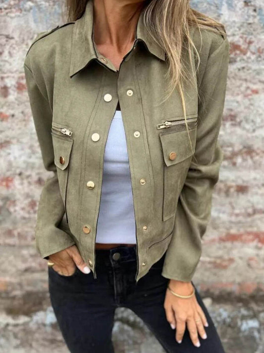 Full Size Snap Down Long Sleeve Jacket Plus Size - IntuitiveEncBoutique