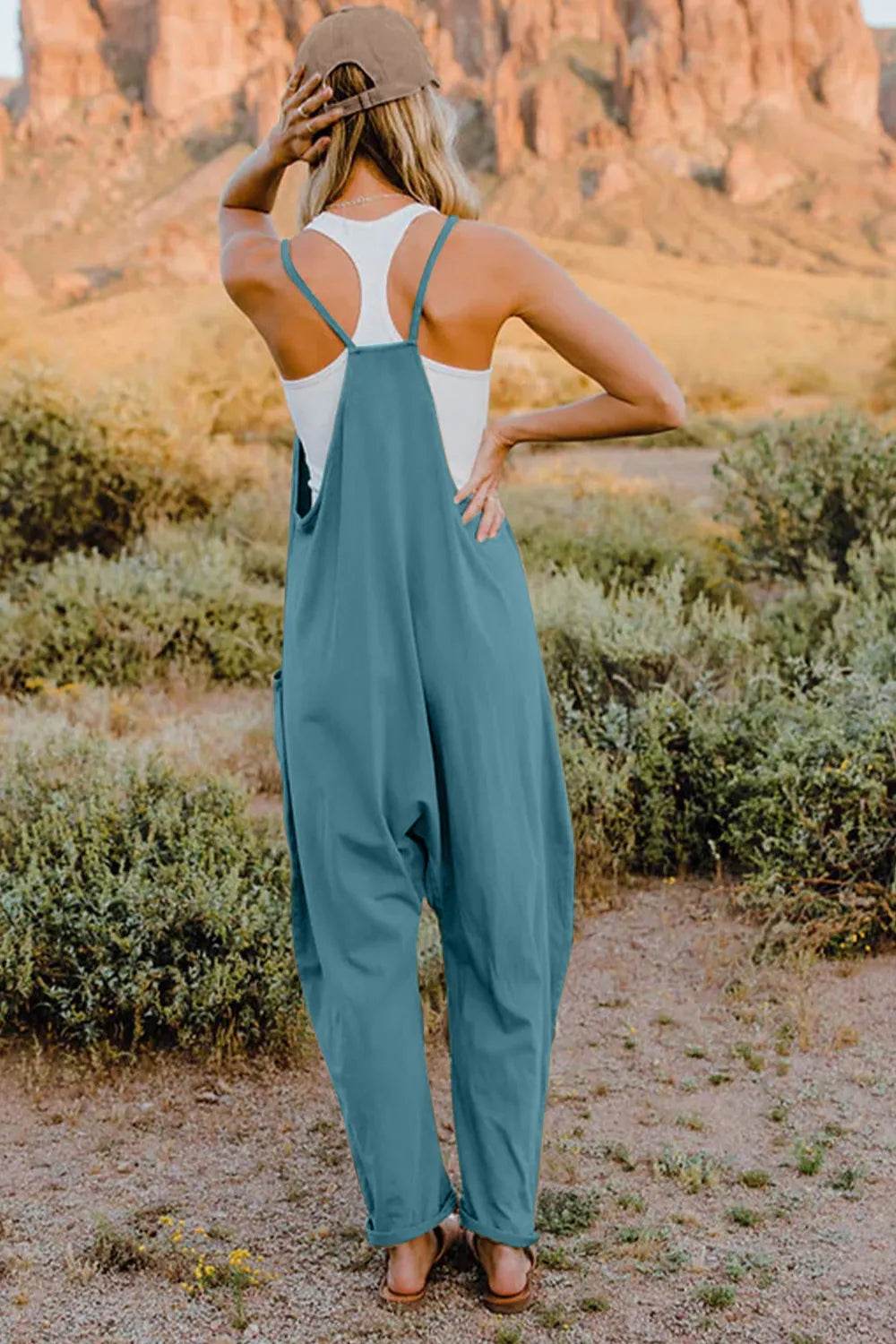 Double Take Full Size V-Neck Sleeveless Jumpsuit with Pockets - IntuitiveEncBoutique