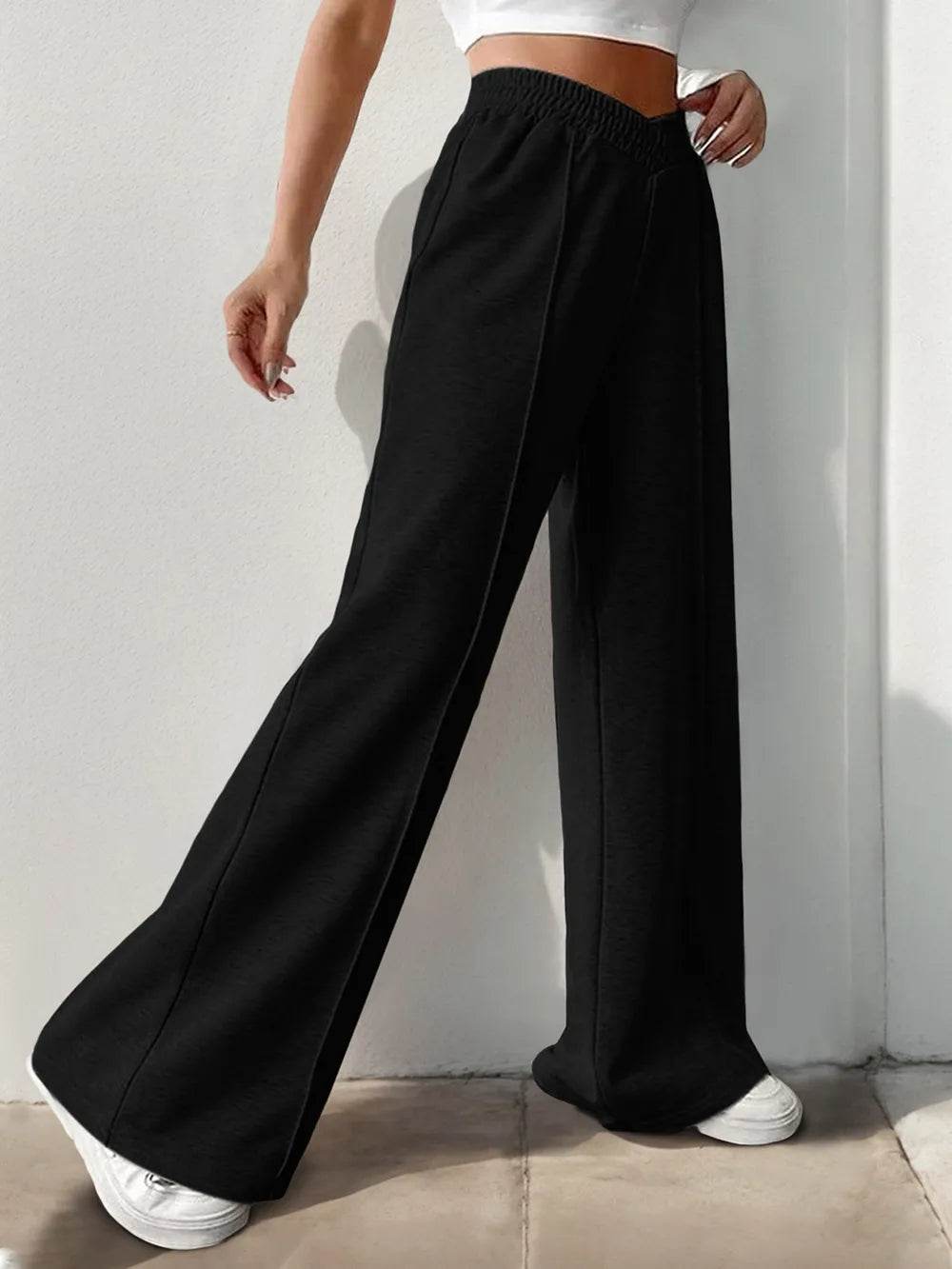Elastic Waist Wide Leg Pants - IntuitiveEncBoutique