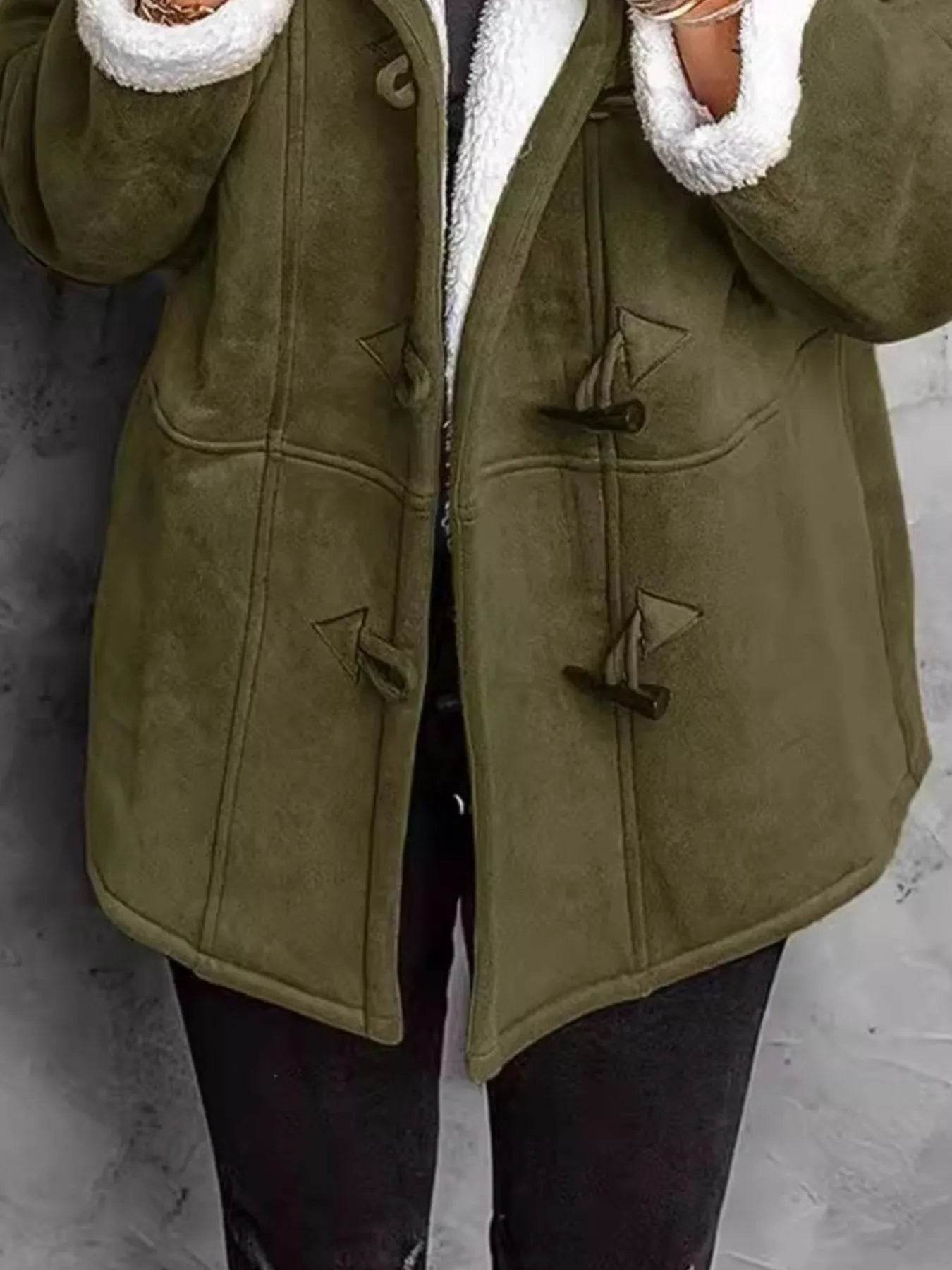 Full Size Cozy Sherpa Lined Toggle Coat with Hood Plus Size - IntuitiveEncBoutique