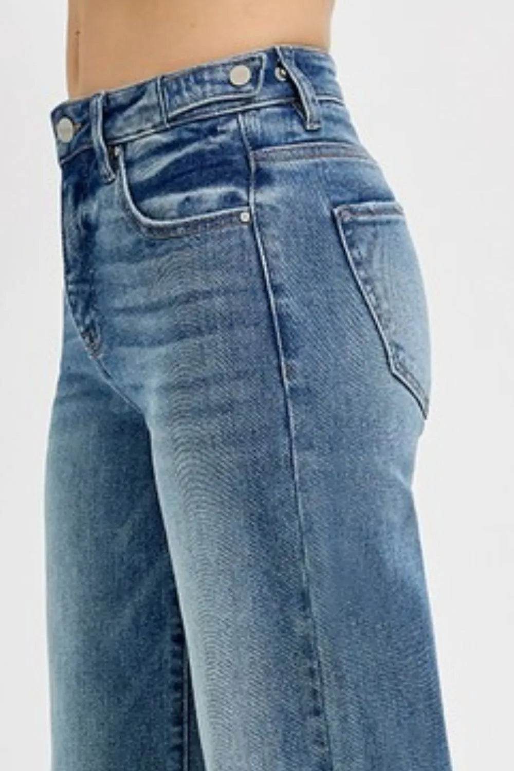 RISEN Full Size Tummy Control High Rise Wide Adjustable Waist Band Jeans Plus Size - IntuitiveEncBoutique
