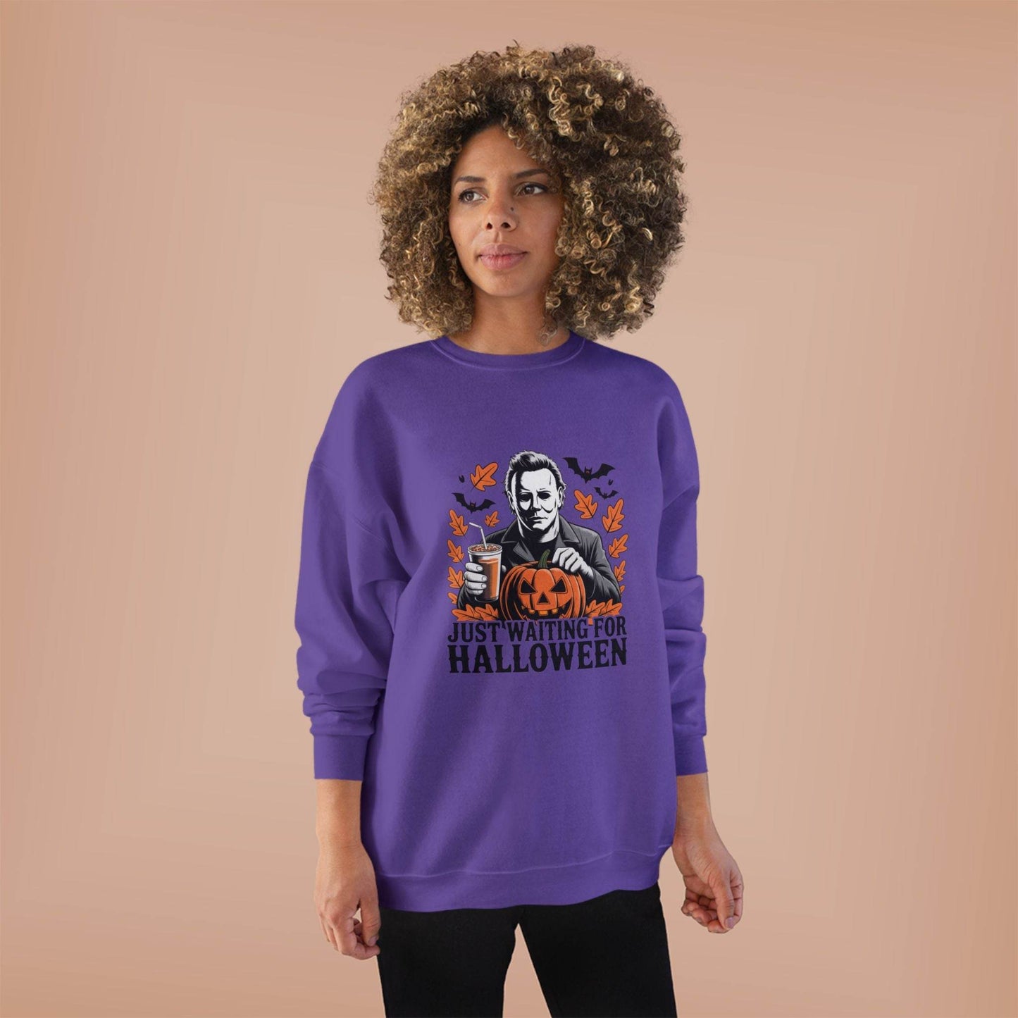 Halloween Sweatshirt - Just Waiting for Halloween | Unisex Crewneck Pullover, Fall Fashion, Halloween Gift, Cozy Sweater, Eco-Friendly Wear - IntuitiveEncBoutique