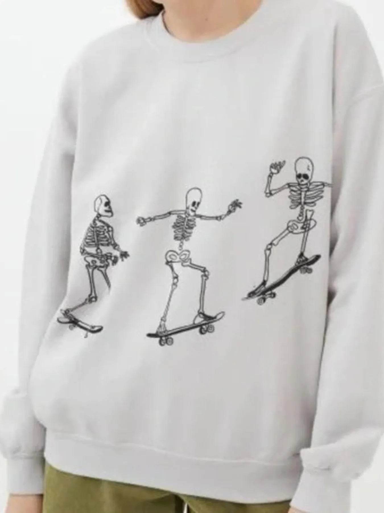 Skeleton Graphic Oversized Sweatshirt - IntuitiveEncBoutique