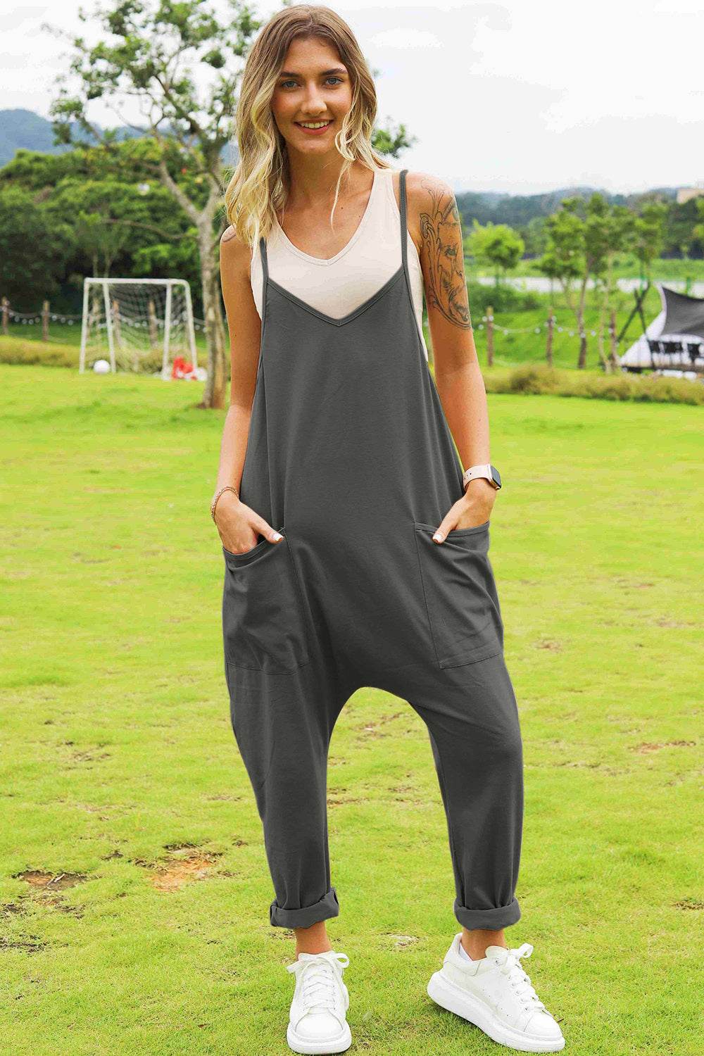 Double Take Full Size Sleeveless V-Neck Pocketed Jumpsuit - IntuitiveEncBoutique